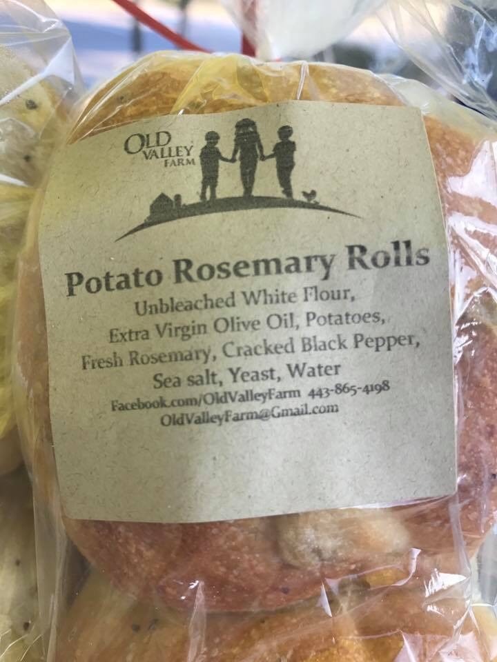 bag of potato rosemary rolls made by old valley farm